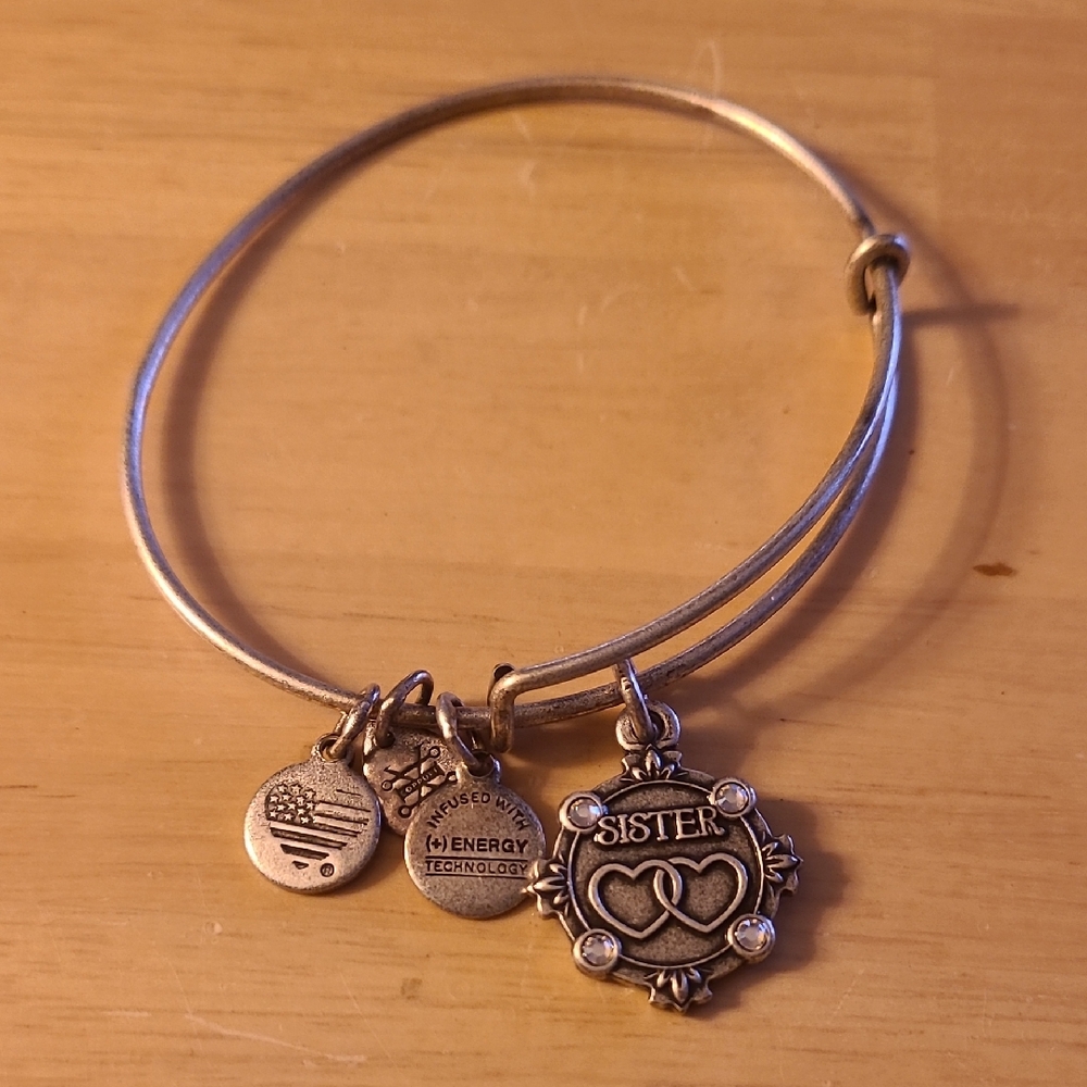 Alex and Ani Silver Sister Charm Bracelet with Heart Design